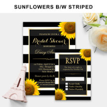 Invitation Suite: Sunflowers Black White Stripes