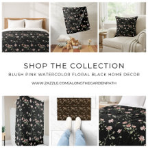 Blush Pink Watercolor Floral Black Home Decor