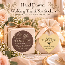 Hand Drawn Wedding Thank You Stickers