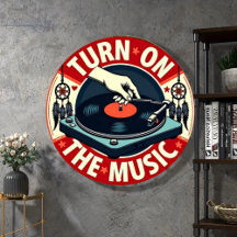 Turn On The Music Vintage Vinyl Record Tin Retro