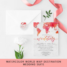 Watercolor World Map Destination Wedding