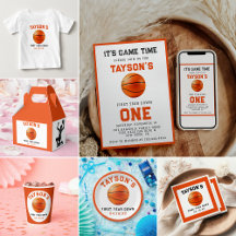 Basketball First Year Down 1st Birthday Photo 