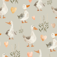 Watercolor Geese Pattern and Cute Goose Baby 