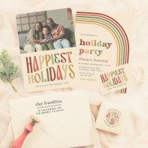 Happiest Holidays Fun Colorful Retro Christmas