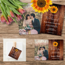 Watercolor sunflower rustic wood wedding 