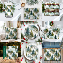Watercolor Pine Pattern Elegant Winter Collection