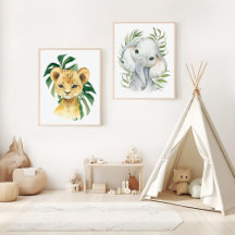 Jungle Animals, Safari, Palm Leaves Nursery Prints