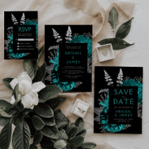 Elegant Moody Dark Floral Teal Silver Wedding