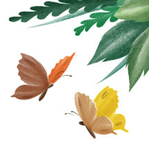 Watercolor Butterflies with Green Foliage 