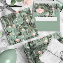 Flamingo Orchid Tropical Pattern Sage