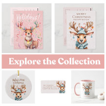 Merry Christmas Watercolor Cute Cartoon Reindeer