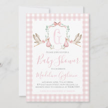 Preppy Pink Stork Baby Shower Set