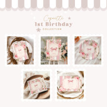 Pink Bow Floral Fancy ONE Girl 1st Birthday 