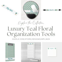 Luxury Teal Floral Organization Tools