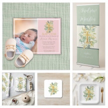 Gold Foliage Cross Watercolor Baptism Suite