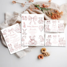 Pink Toile De Jouy Toys Baby Shower