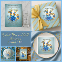 Opulent Blue and Gold Gemstones Sweet 16