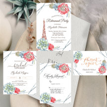 Watercolor Desert Red Succulents Invitations