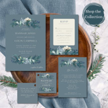 Dusty Blue Gray Winter Floral Wedding