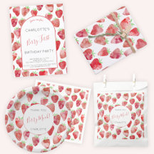 Strawberry Watercolor First 1st Birthday Party