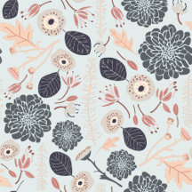 Elegant Gray Blue Peach Floral Repeat Pattern