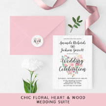 Chic Floral Heart Rustic White Wood Wedding