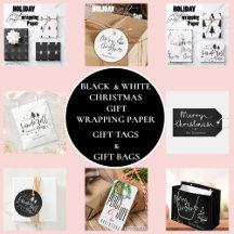 BLACK WHITE CHRISTMAS WRAPPING PAPER & ACCESSORIES