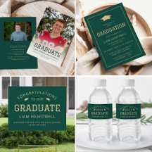 Classic Sporty Green Gold Typography Graduation