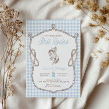 First Rodeo Cowboy Birthday Blue Gingham Western 