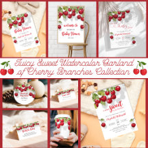  Juicy Sweet Watercolor Garland of Cherry Branches