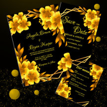 Autumn romance faux gold & black floral geometric 