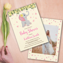 Cute Pink Elephant Floral Yellow Roses Hearts