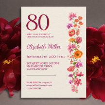 80th Birthday Elegant Burgundy Wildflowers Suite