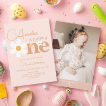 Boho Pink Daisy First Birthday Girl