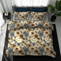 Boho Dusty Blue Ivory Terracotta Flowers 144B