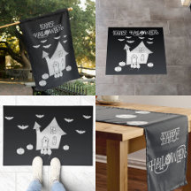 Halloween night with Haunted House, Bats, Pumpkins