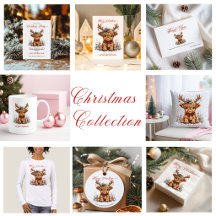 Cute Christmas Highland Cow with Festive Antlers