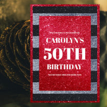 Black Red Glitter 50th Birthday Party Suite