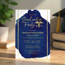 Gold Foil Blue Watercolor Abstract Graduation