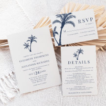 Tropical Palm Tree Minimal Navy Blue Beach Wedding