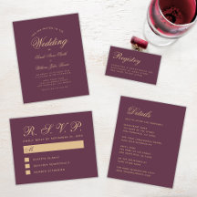 Simple Wine Color Golden Script Wedding