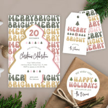 Retro Colorful Fun Groovy Merry & Bright Christmas