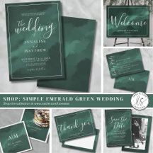 Simple Elegant Watercolor Emerald Green Wedding