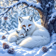 White Arctic Foxes in the Winter Snow