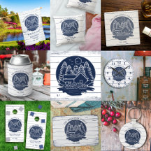 Navy Blue & White Rustic Wood Nautical Lake House 