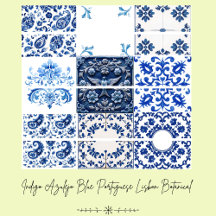 Indigo Azulejo Blue Portuguese Lisbon Botanical 