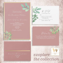Greenery Boho Dusty Rose Wedding Invitation Suite