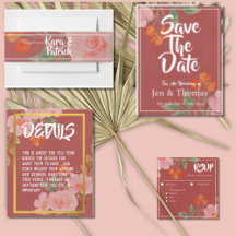 Pink Floral & Gold Wedding Stationary & Decor
