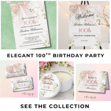 Elegant Pink Bow Floral 100th Birthday Collection