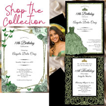 Sage Green 18th Birthday Debut Invitations